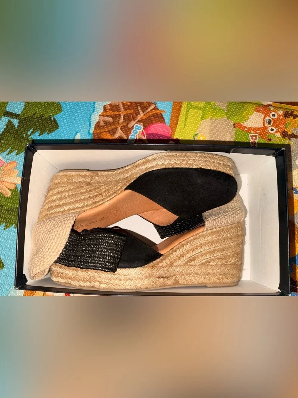 André Assous Anouka Black Espadrille Wedge Sandals